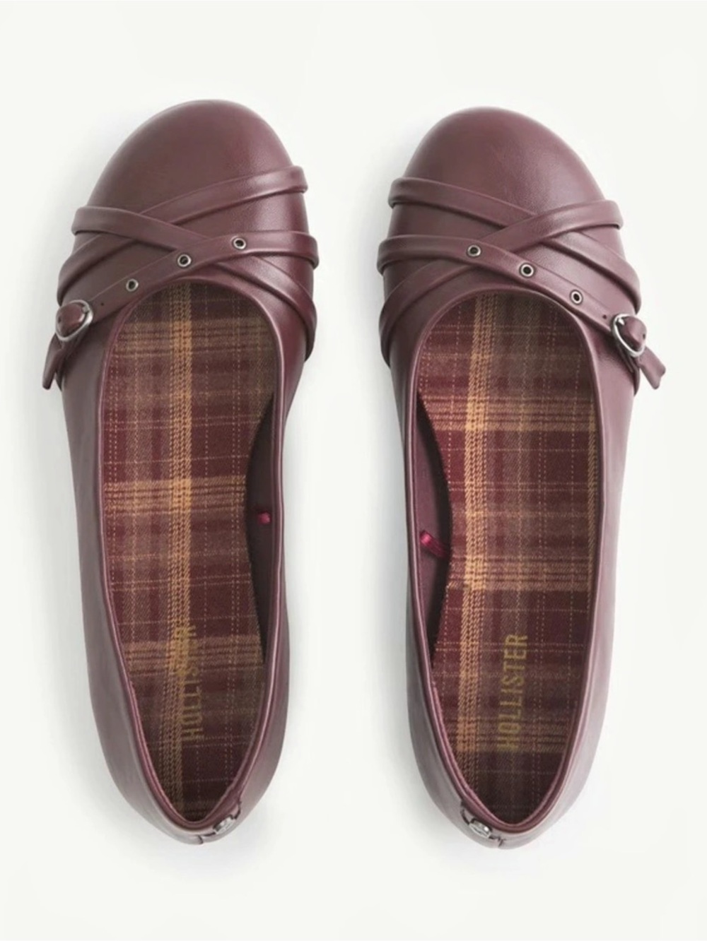 Hollister Burgundy Faux Leather Flats Size 7